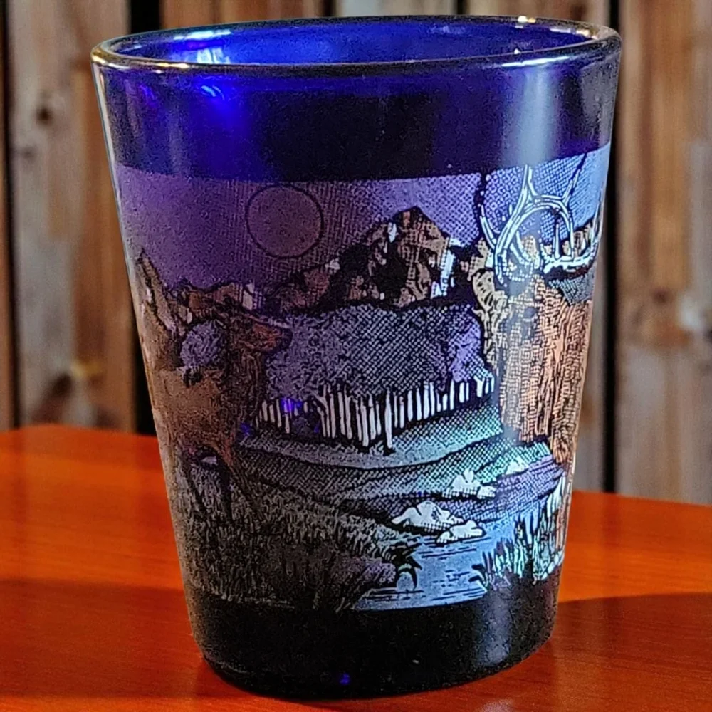 Vtg Libbey Souvenir Shot Glass Sundance Wyoming Cobalt Blue 1oz Toothpick Holder